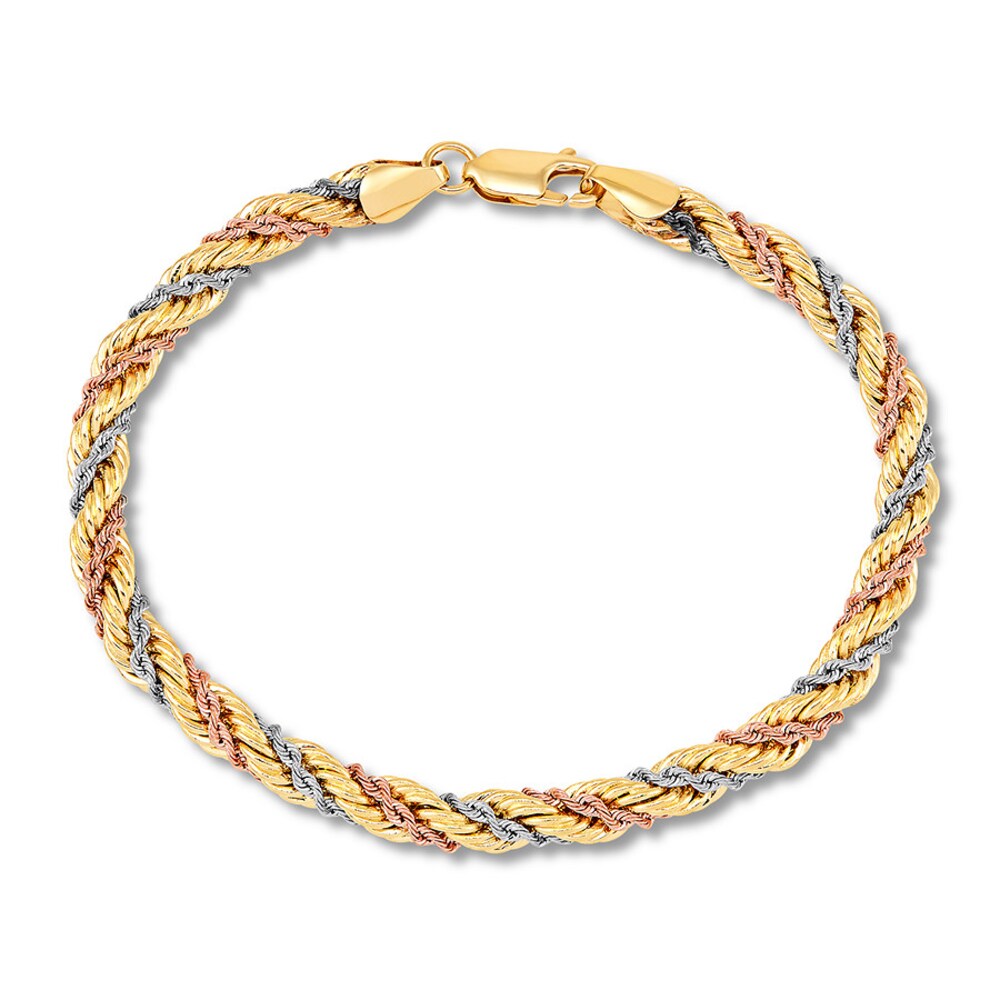 Rope Chain Bracelet 14K Tri-Color Gold 7.5\" XleyBx7D