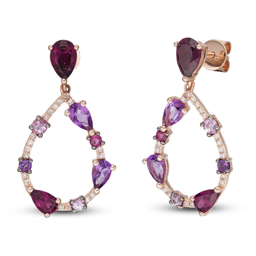 LALI Jewels Natural Rhodalite Garnet, Natural Sapphire & Natural Amethyst Earrings 1/8 ct tw Diamonds 14K Rose Gold XmHnVN6m