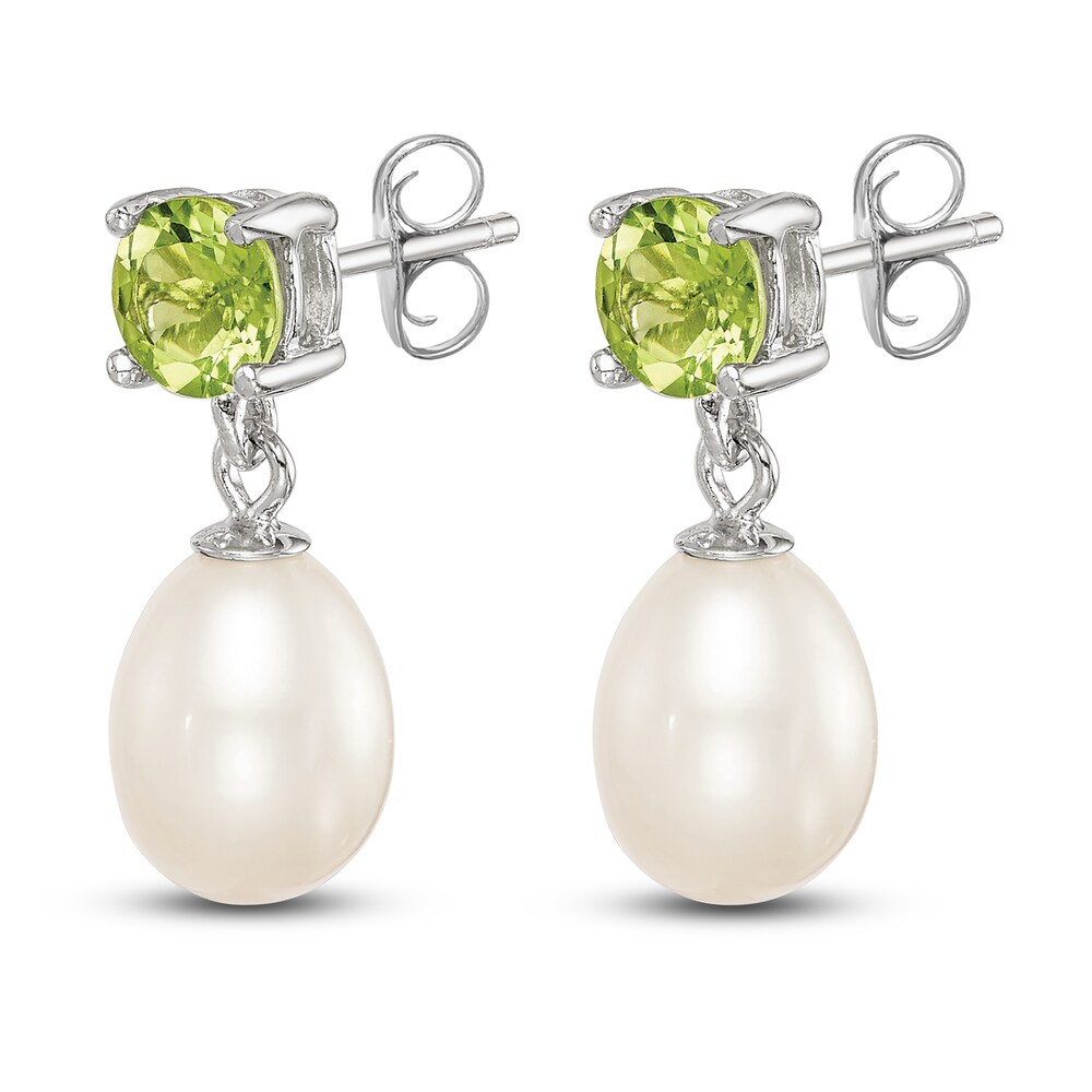 Cultured Freshwater Pearl & Natural Peridot Dangle Earrings Sterling Silver XvM2ozIn