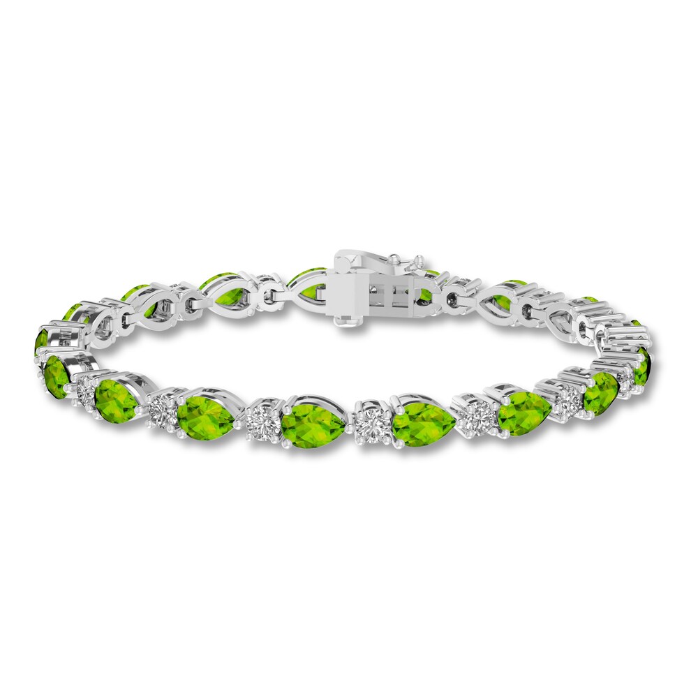 Natural Peridot & Lab-Created White Sapphire Line Bracelet Sterling Silver 7.25" XxEsB22B