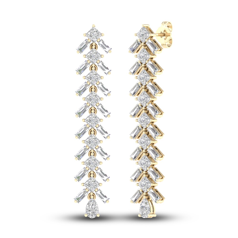 Lab-Created Diamond Dangle Earrings 4-3/4 ct tw Princess/Baguette/Pear 14K Yellow Gold XzBQgHTm