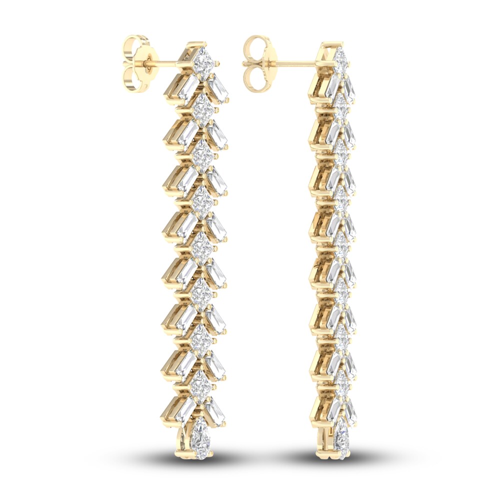 Lab-Created Diamond Dangle Earrings 4-3/4 ct tw Princess/Baguette/Pear 14K Yellow Gold XzBQgHTm