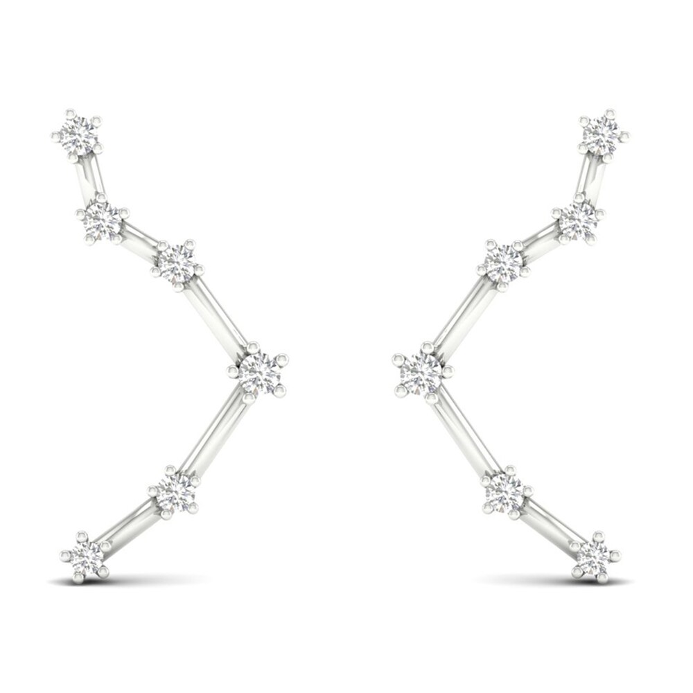 Diamond Libra Constellation Earrings 1/8 ct tw Round 14K White Gold YGEvmQAV