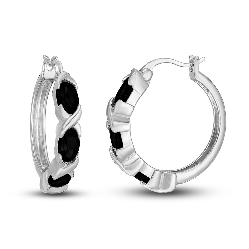 Natural Onyx Hoop Earrings Sterling Silver YHI96gmH