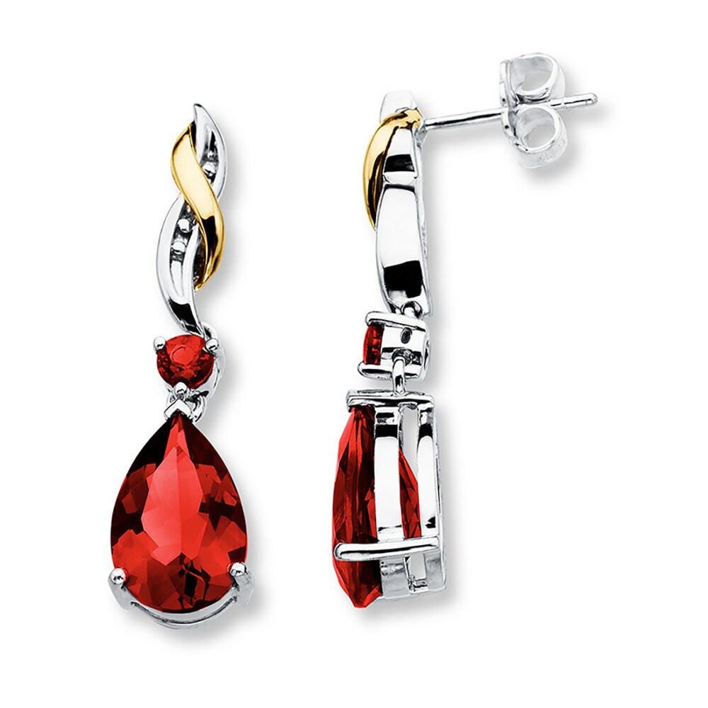 Lab-Created Ruby Earrings Sterling Silver 10K Yellow Gold YJ6ERpgy