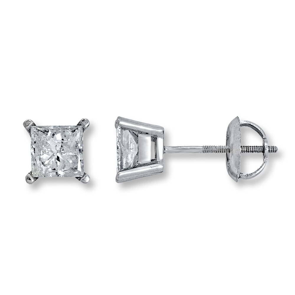 Diamond Earrings 1-1/2 ct tw Princess-cut 14K White Gold (I2/I) YQDl189u [YQDl189u]