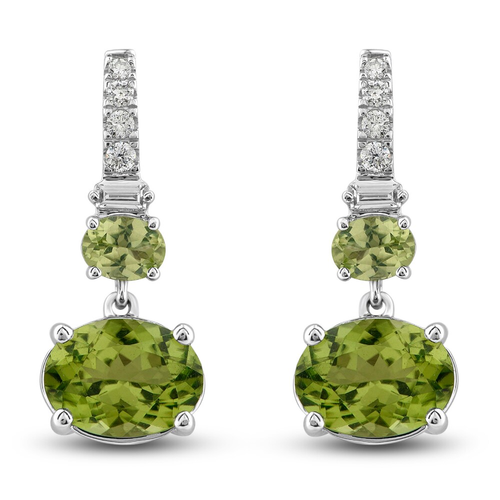 Natural Peridot Drop Earrings 1/8 ct tw Diamonds 10K White Gold YTMdtynW