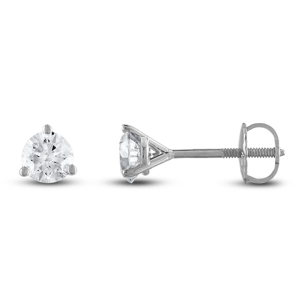 Certified Diamond Solitaire Earrings 1 ct tw Round 18K White Gold (SI2/I) YWs1BRay