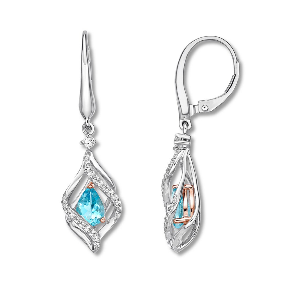 Blue & White Topaz Earrings Sterling Silver/10K Rose Gold YZpl9f1b