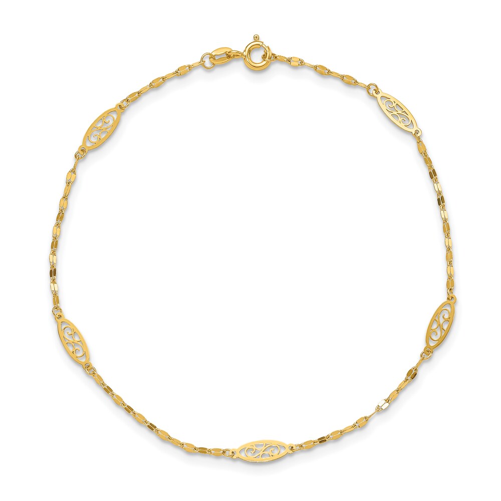 Fancy Filigree Anklet 14K Yellow Gold 9" YgGpbN9A