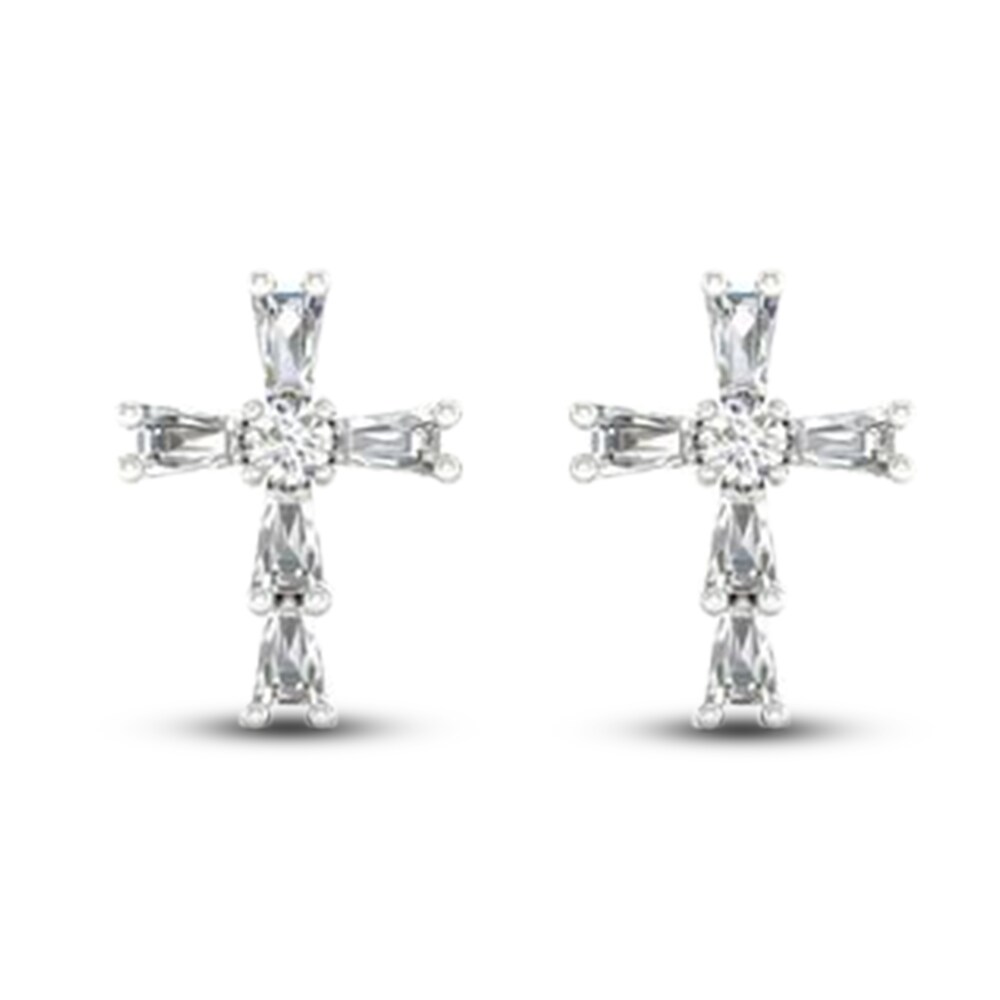 Diamond Cross Stud Earrings 1/8 ct tw Round/Baguette 10K White Gold YlwmtFr7