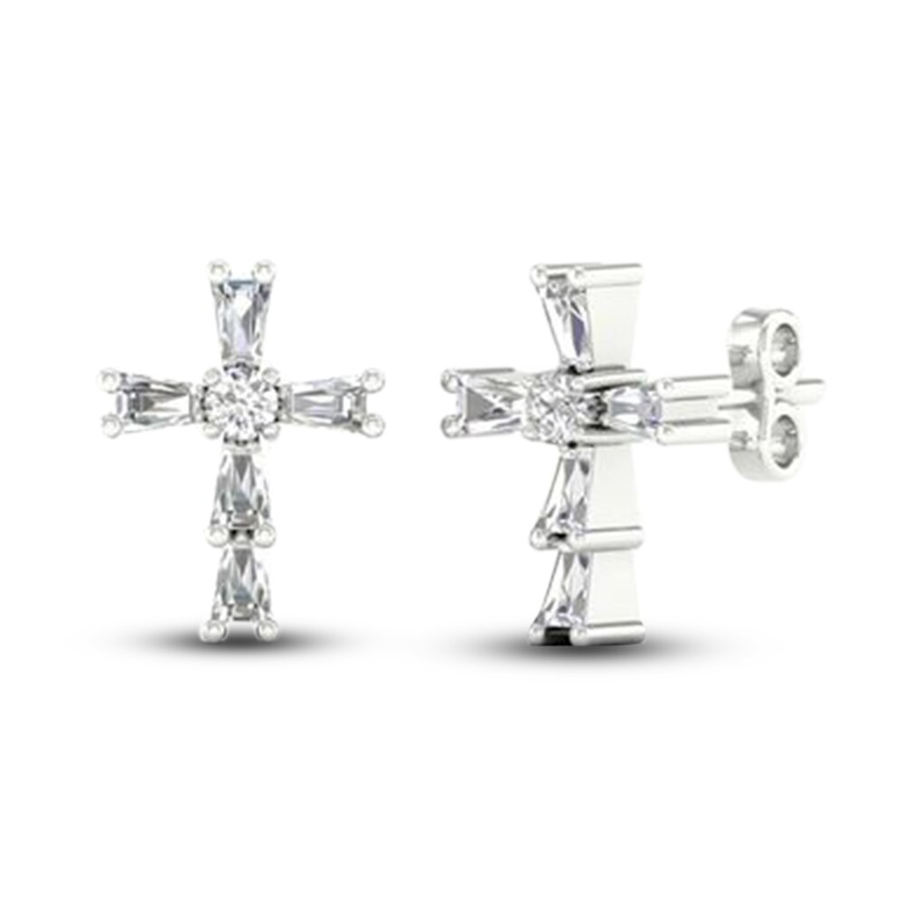 Diamond Cross Stud Earrings 1/8 ct tw Round/Baguette 10K White Gold YlwmtFr7