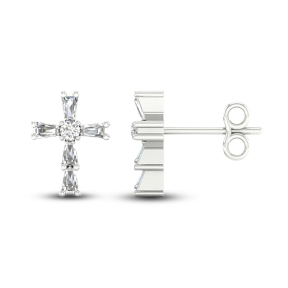 Diamond Cross Stud Earrings 1/8 ct tw Round/Baguette 10K White Gold YlwmtFr7