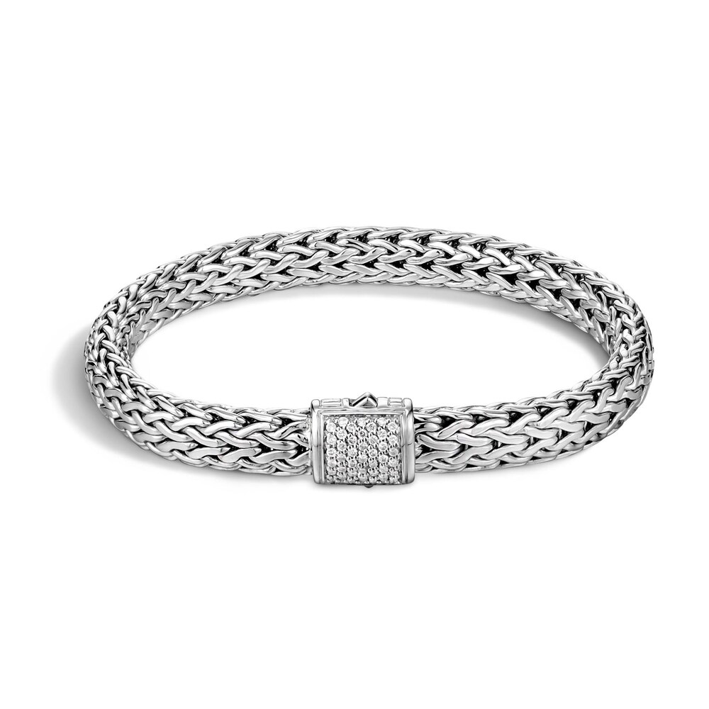 John Hardy Classic Chain 7.5MM Bracelet in Silver with Diamonds, Large ZIdiatqv