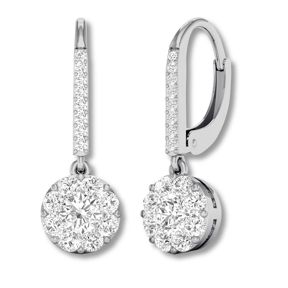 Diamond Dangle Earrings 1 ct tw Round-cut 14K White Gold ZR4IpGtQ