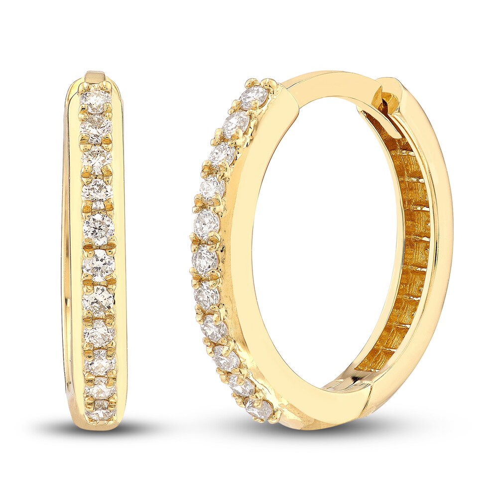 Diamond Hoop Earrings 1/6 ct tw Round 14K Yellow Gold 13mm ZRjGaHIK