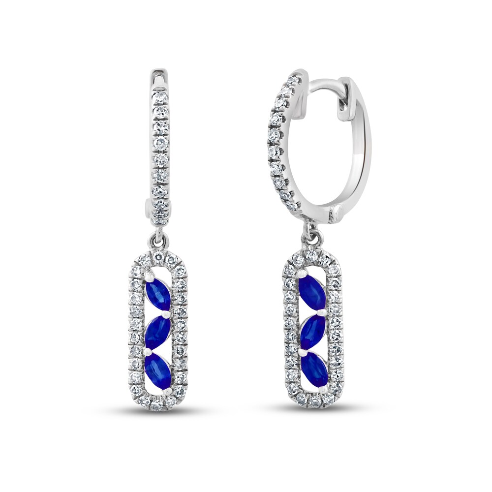 Natural Blue Sapphire Dangle Earrings 1/3 ct tw Diamonds 14K White Gold ZRtBFr1O