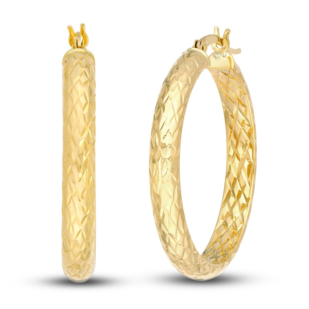 Diamond-Cut In/Out Hoop Earrings 14K Yellow Gold 30mm ZS3I9p5Q