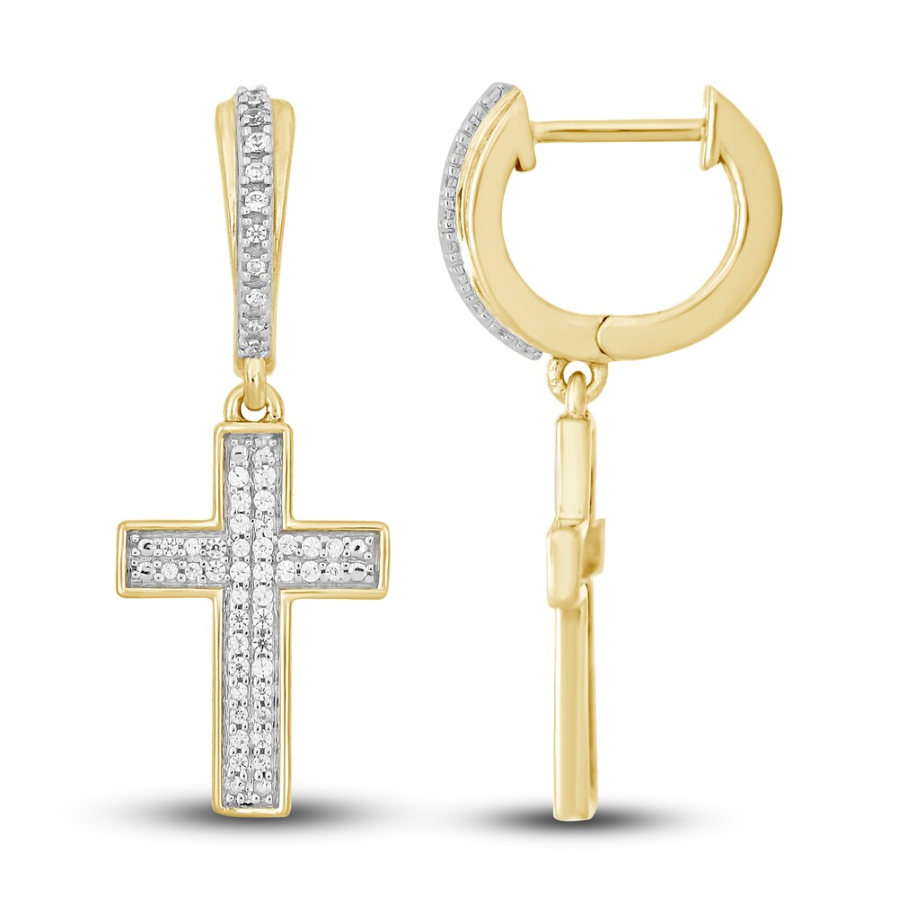 Men's Diamond Cross Dangle Earrings 1/5 ct tw Round 10K Yellow Gold ZSJFf072