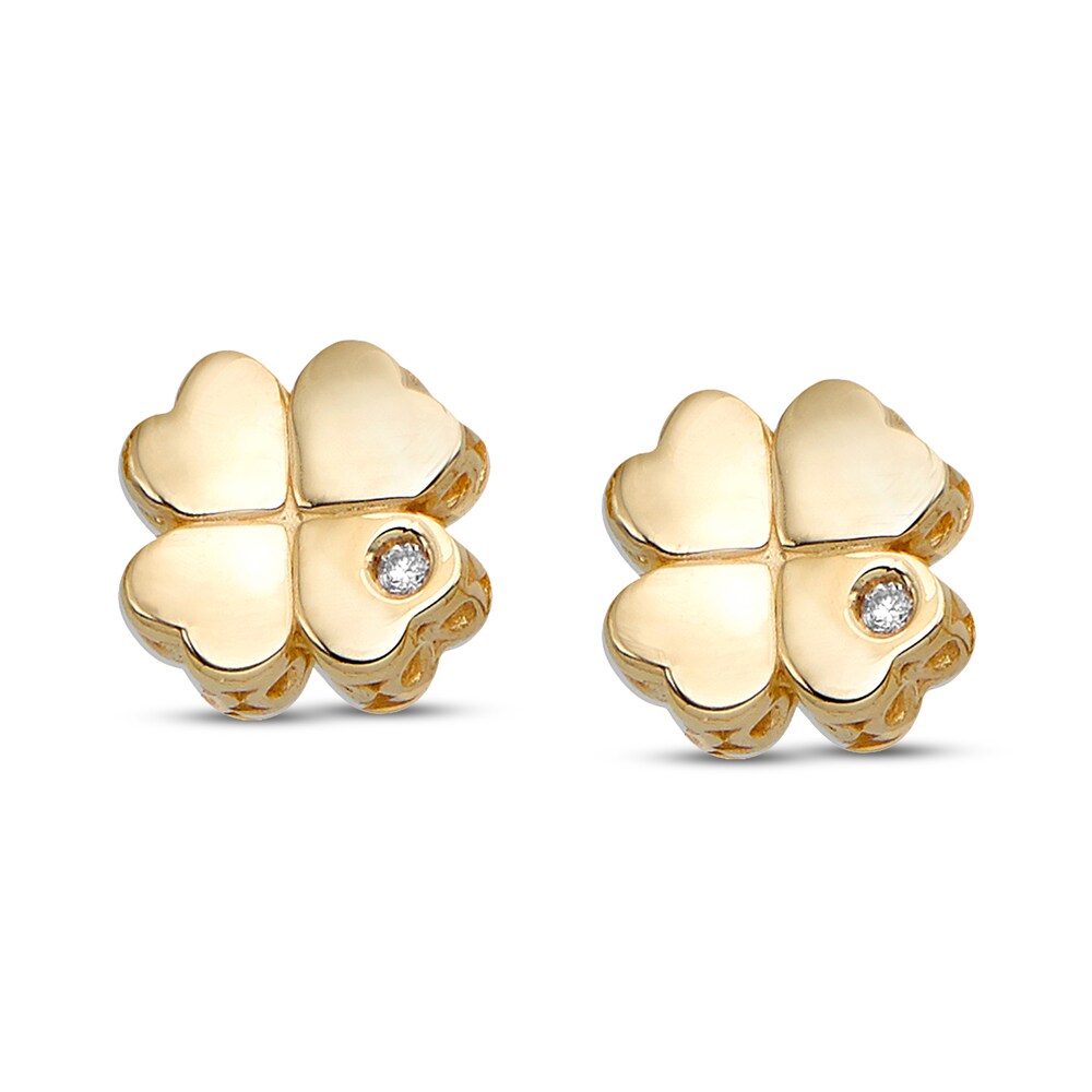 Clover Stud Earrings Diamond Accents 14K Yellow Gold ZZYGPvNH