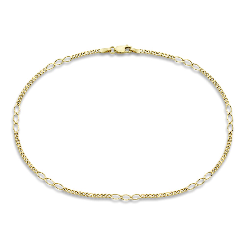 Fancy Curb Anklet 10K Yellow Gold 10" ZnjIGjPI