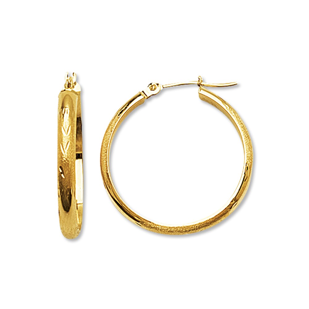 Etched Hoop Earrings 14K Yellow Gold 25mm ZqwWjv8f