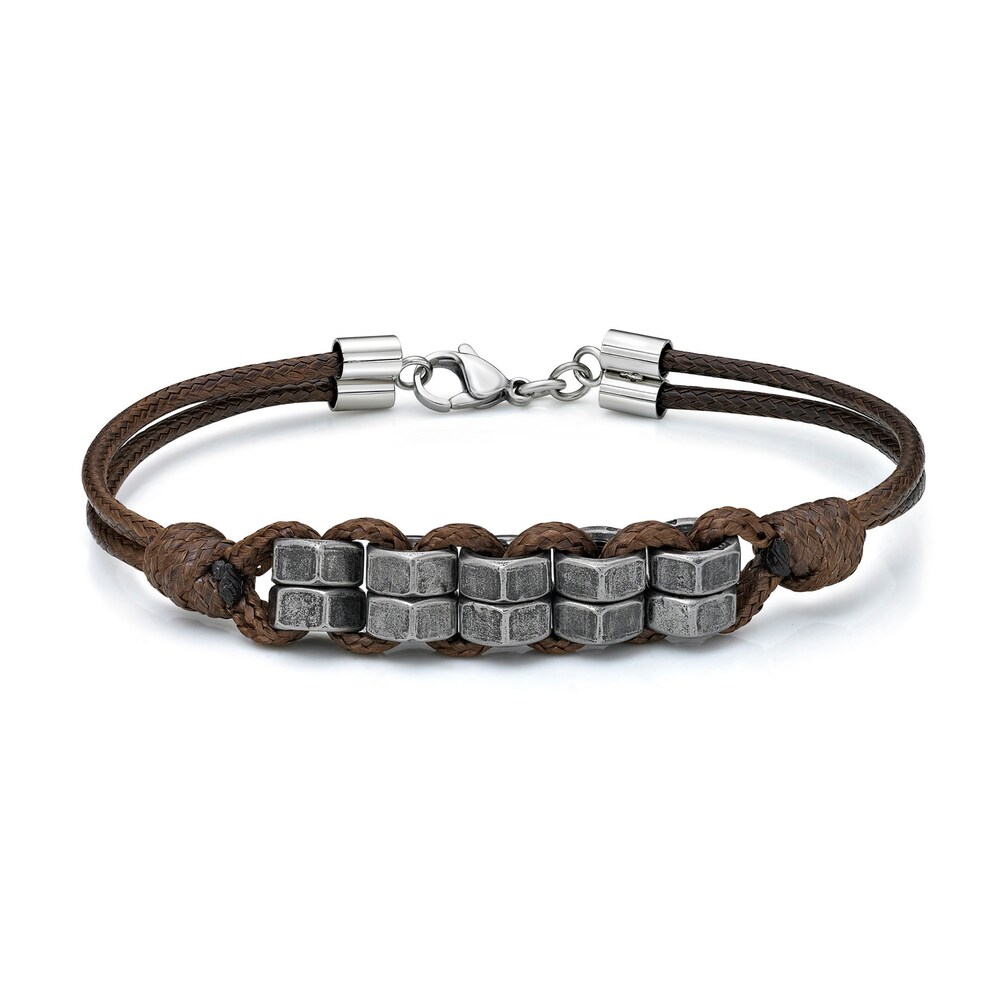 Men's Waxed Cord Stainless Steel Bracelet 8.5" Zv0yexUv