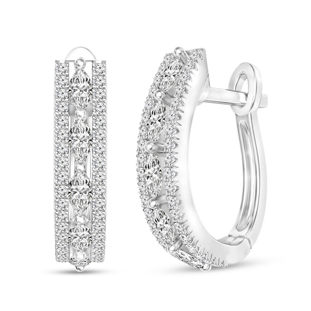 Diamond Hoop Earrings 5/8 ct tw Marquise/Round 14K White Gold Zw1QxNTY