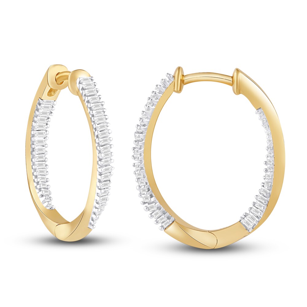 Diamond Hoop Earrings 1/2 ct tw Baguette 10K Yellow Gold a2UvXJaH