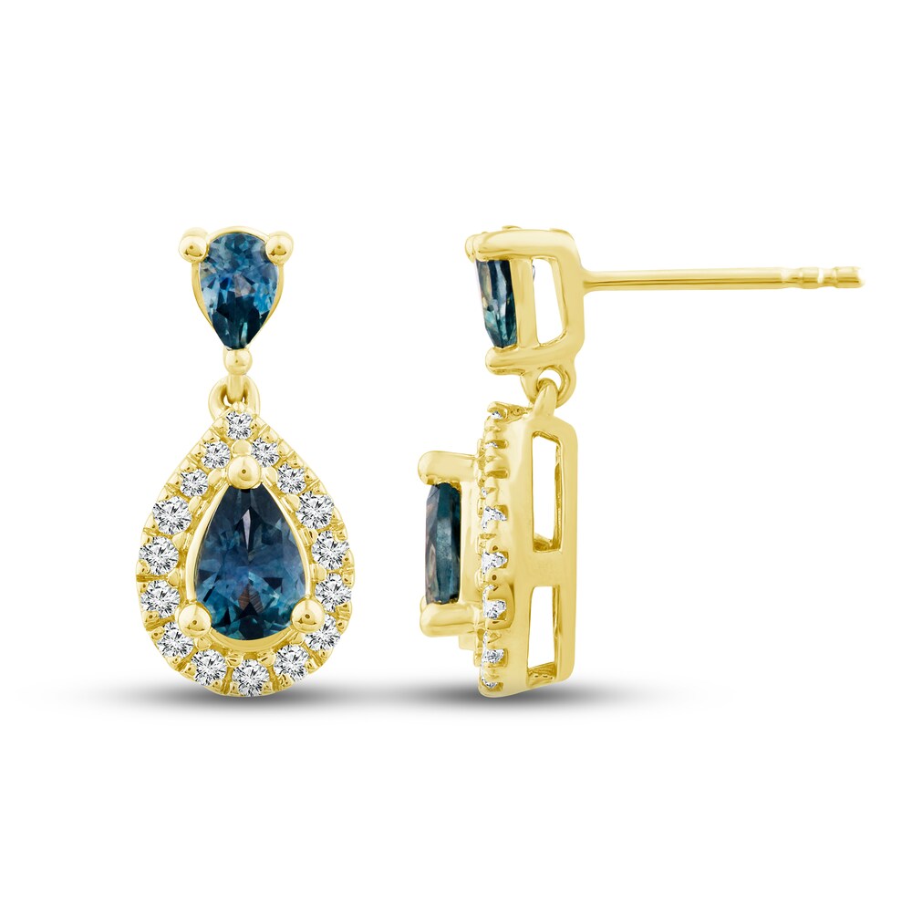 Montana Blue Natural Sapphire Earrings 1/5 ct tw Diamonds 10K Yellow Gold a4VSVvXn