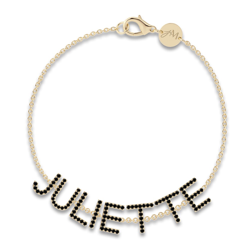 Juliette Maison Black Diamond Station Name Bracelet 1/4 ct tw Round 10K Yellow Gold a5pk96M1