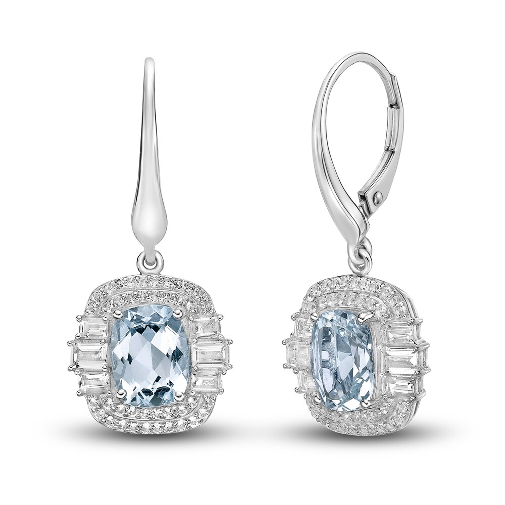 Natural Aquamarine & Natural White Topaz Drop Earrings 10K White Gold a6mfXLp3