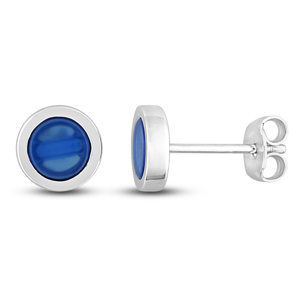 Men's Natural Blue Agate Stud Earrings Sterling Silver aGoAddPg