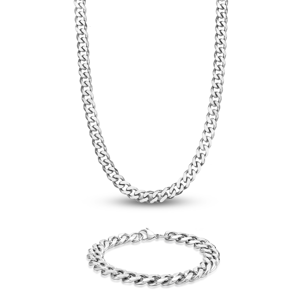 Men\'s Curb Chain Necklace/Bracelet Set Stainless Steel aLpGJjiz