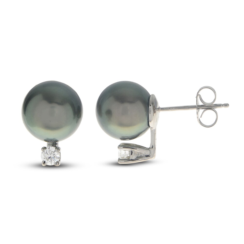 Tahitian Cultured Freshwater Pearl Stud Earrings 3/8 ct tw Diamonds 14K White Gold aLpeU6QN