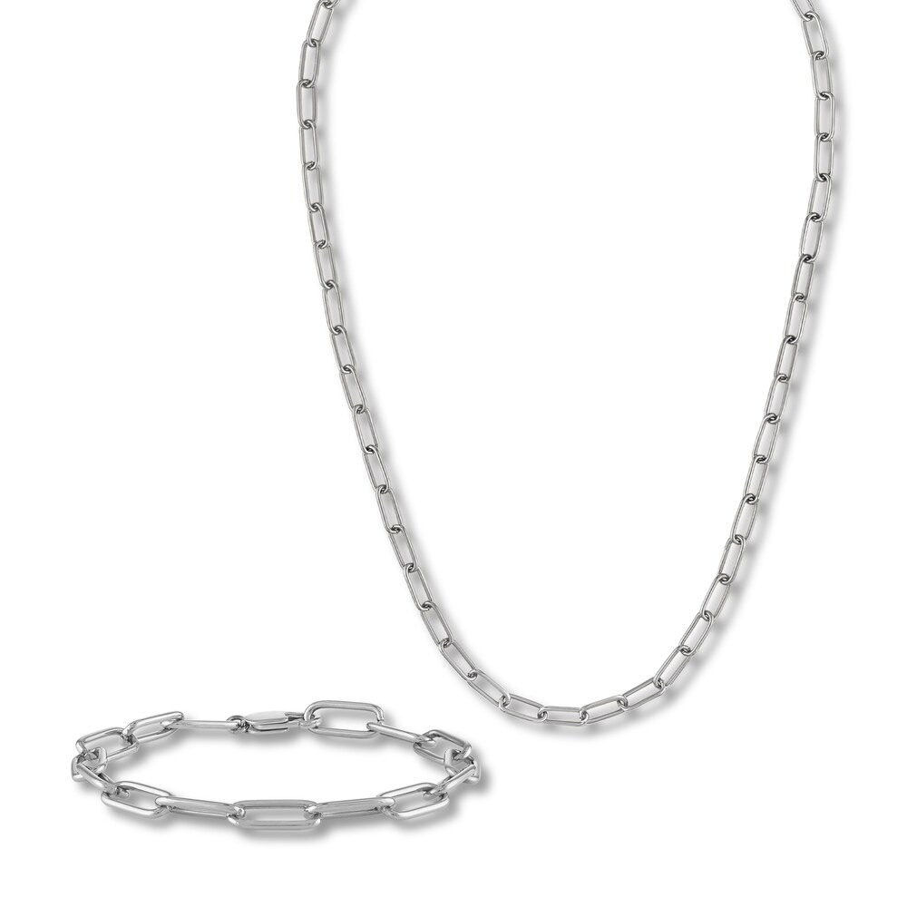 Paperclip Chain Necklace/ Set Ion-Plated Stainless Steel 18" aNInQYux