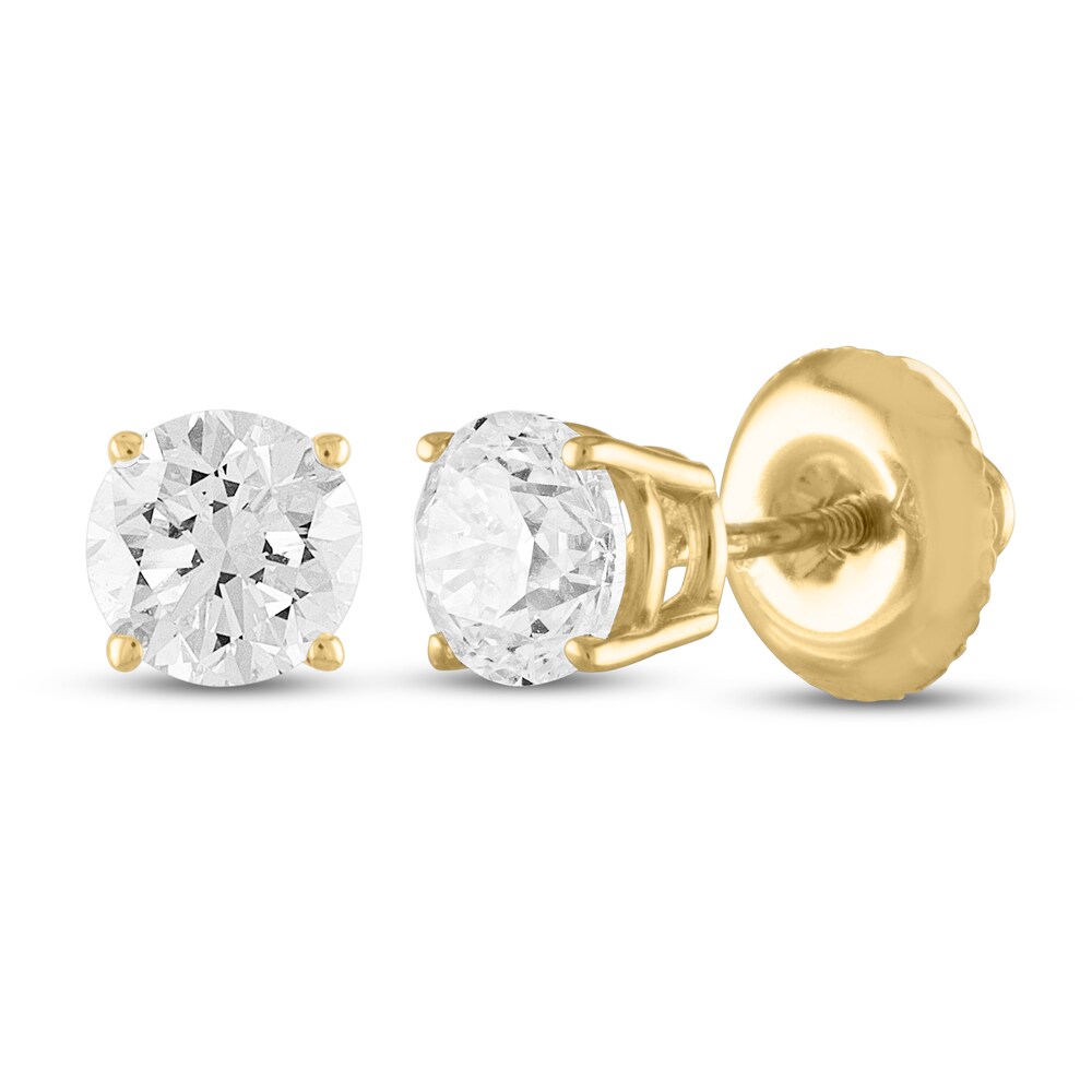 Diamond Solitaire Earrings 1-1/2 ct tw Round 14K Yellow Gold (I2/I) aQHKwB3h