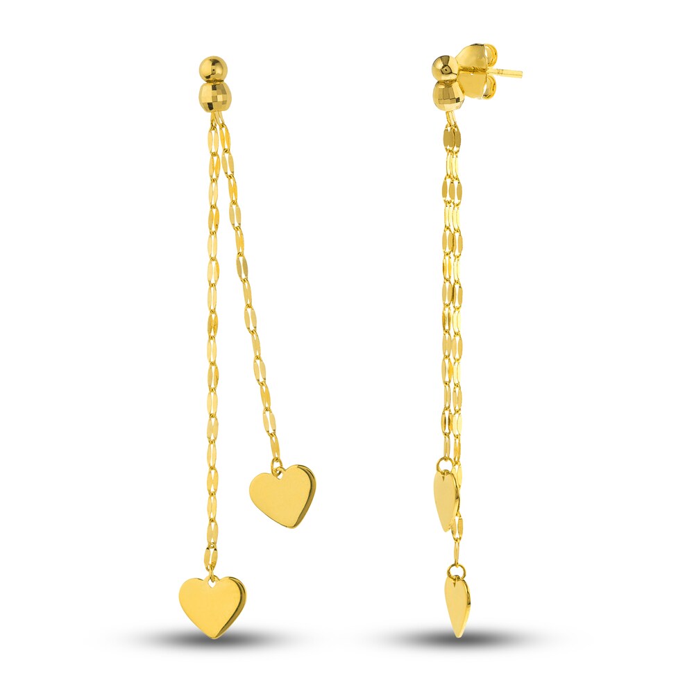 Heart Dangle Earrings 14K Yellow Gold aZ81BTSo