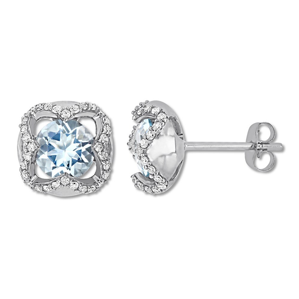 Aquamarine Earrings 1/4 ct tw Diamonds 10K White Gold aZE55kst