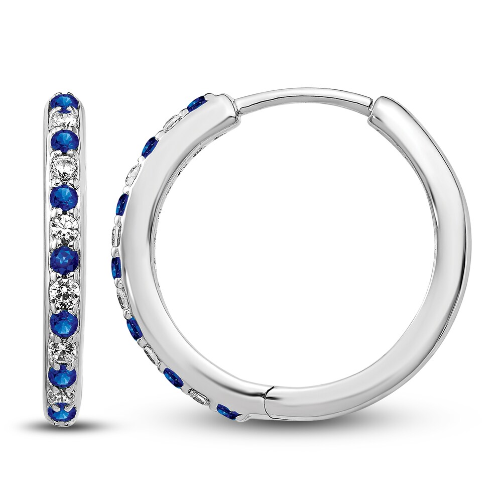 Natural Blue Sapphire Hoop Earrings 1/5 ct tw Diamonds 14K White Gold aduKddcO