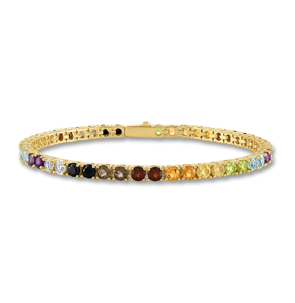 1933 By Esquire Men's Natural Multi-Gemstone Tennis Bracelet Sterling Silver/14K Yellow Gold-Plated 8.5" afm59N9r