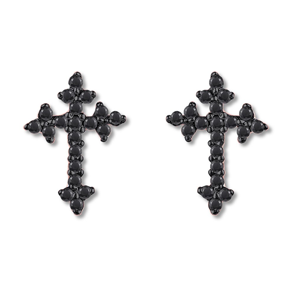 Black Diamond Cross Earrings 1/6 ct tw 10K Rose Gold ahpvPhay