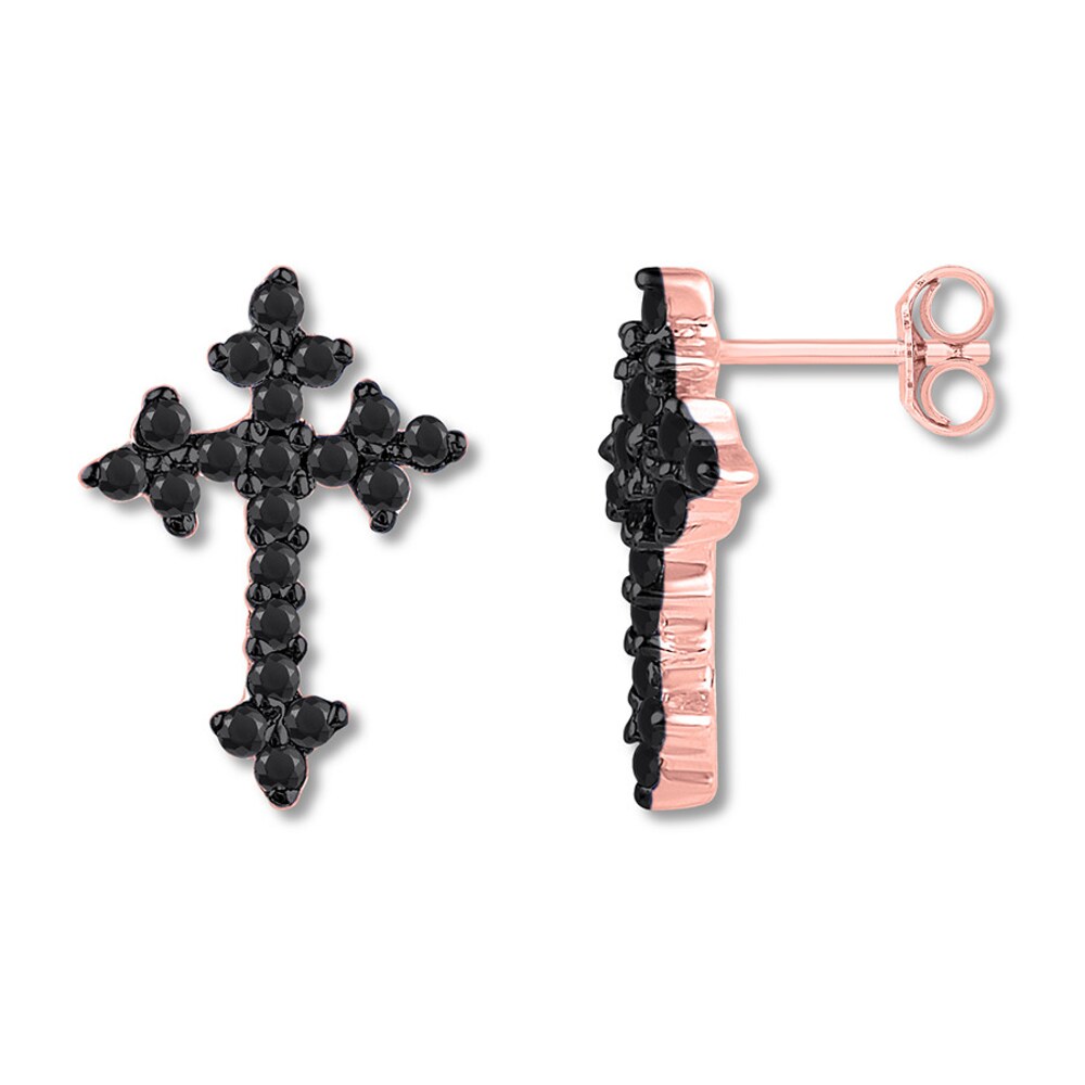 Black Diamond Cross Earrings 1/6 ct tw 10K Rose Gold ahpvPhay