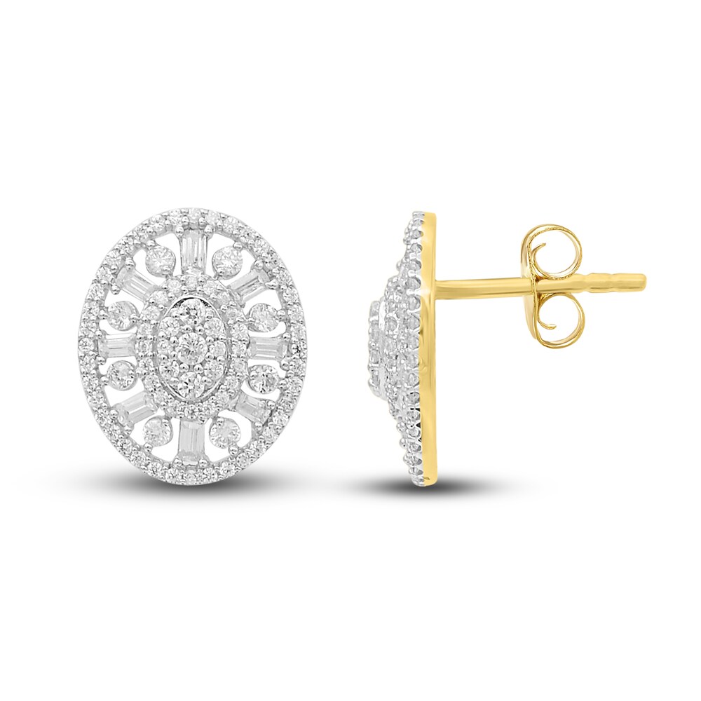 Diamond Stud Earrings 3/4 ct tw Round/Baguette 14K Yellow Gold al5nfAn0