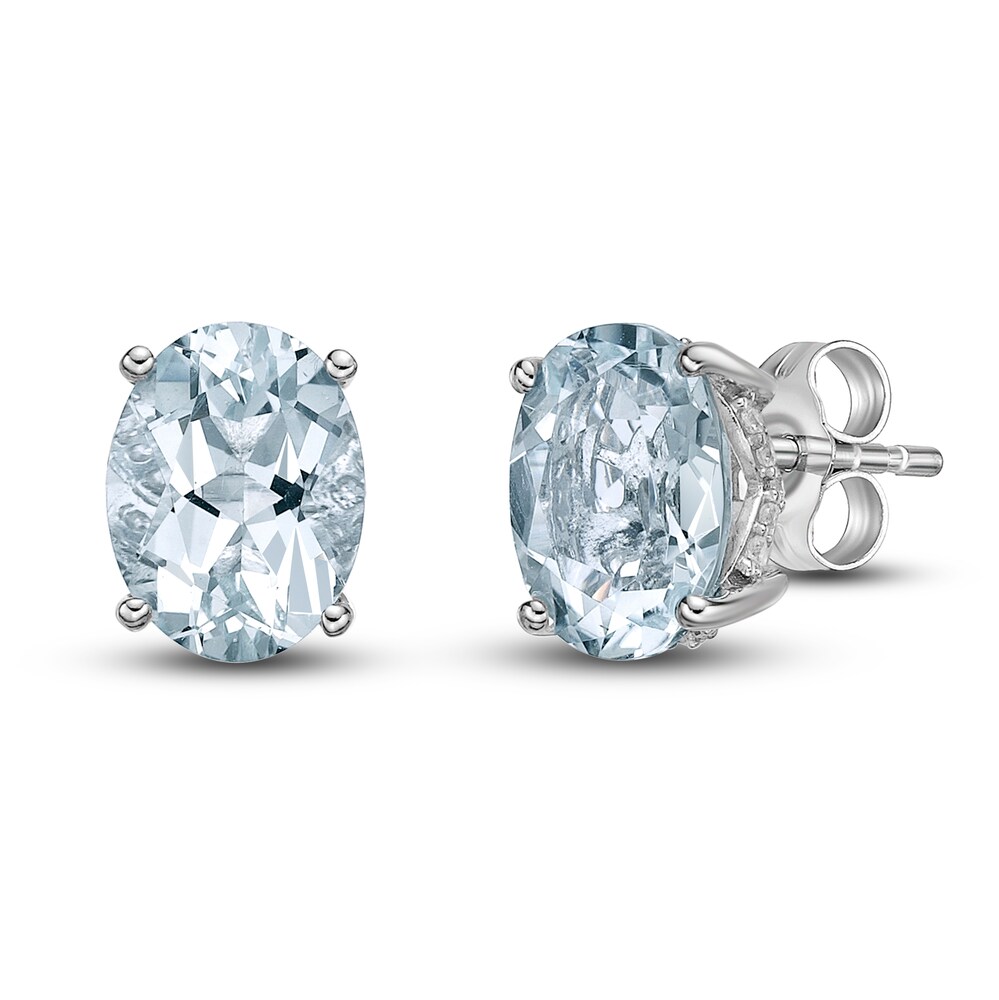 Natural Aquamarine Stud Earrings 1/8 ct tw Diamonds 10K White Gold alNeCjWg