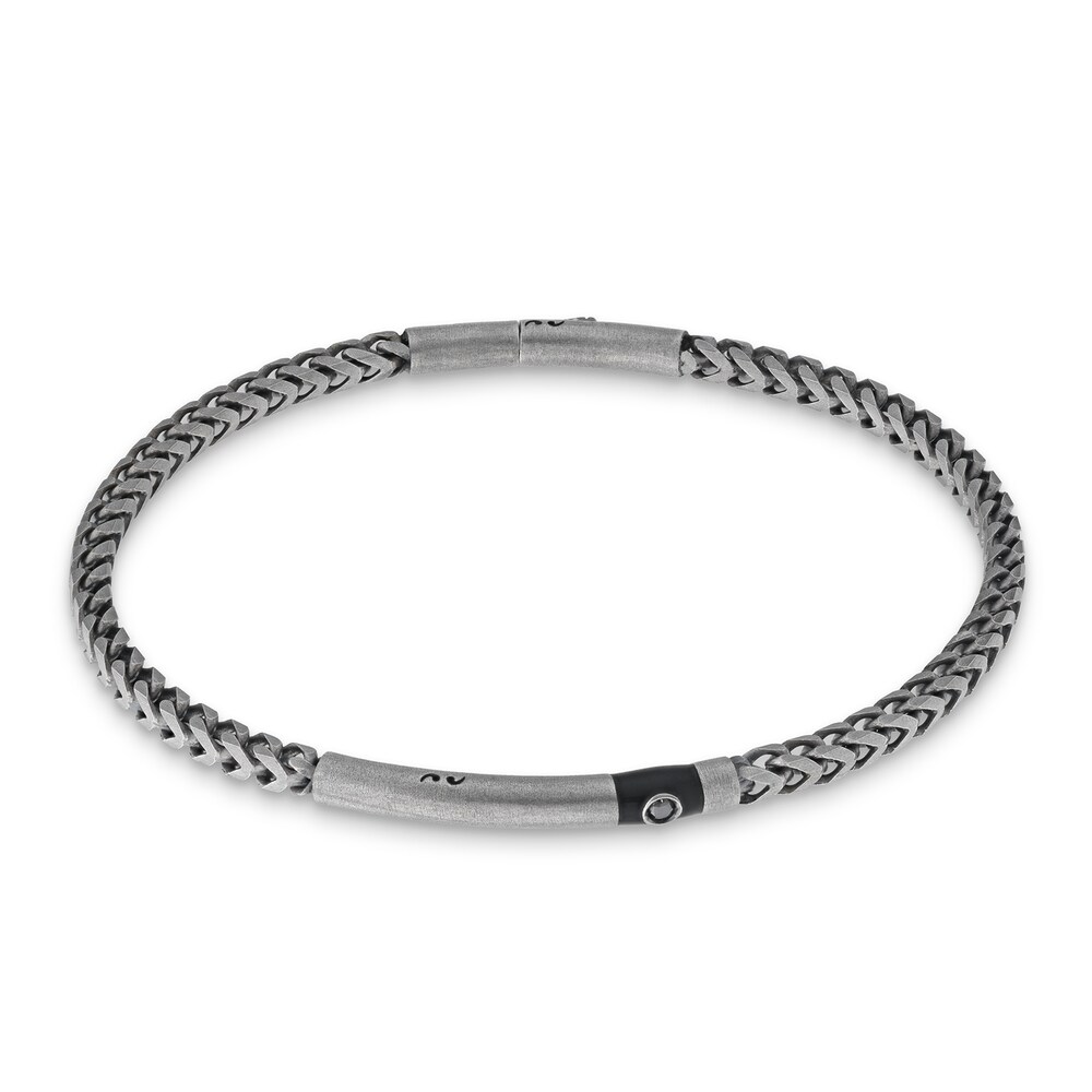 Marco Dal Maso Men's Black Diamond Accent Bracelet Black Enamel/Sterling Silver 8" apmExxhN