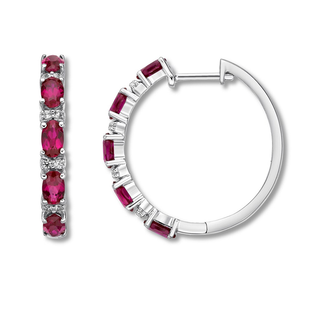 Lab-Created Ruby & Lab-Created Sapphire Hoop Earrings 10K Gold aqQqLhkf