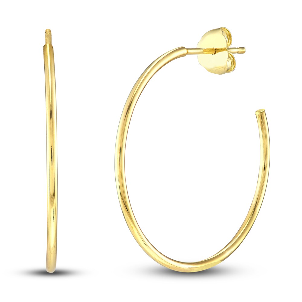 Round Wire Hoop Earrings 14K Yellow Gold 25mm at2PspHv [at2PspHv]