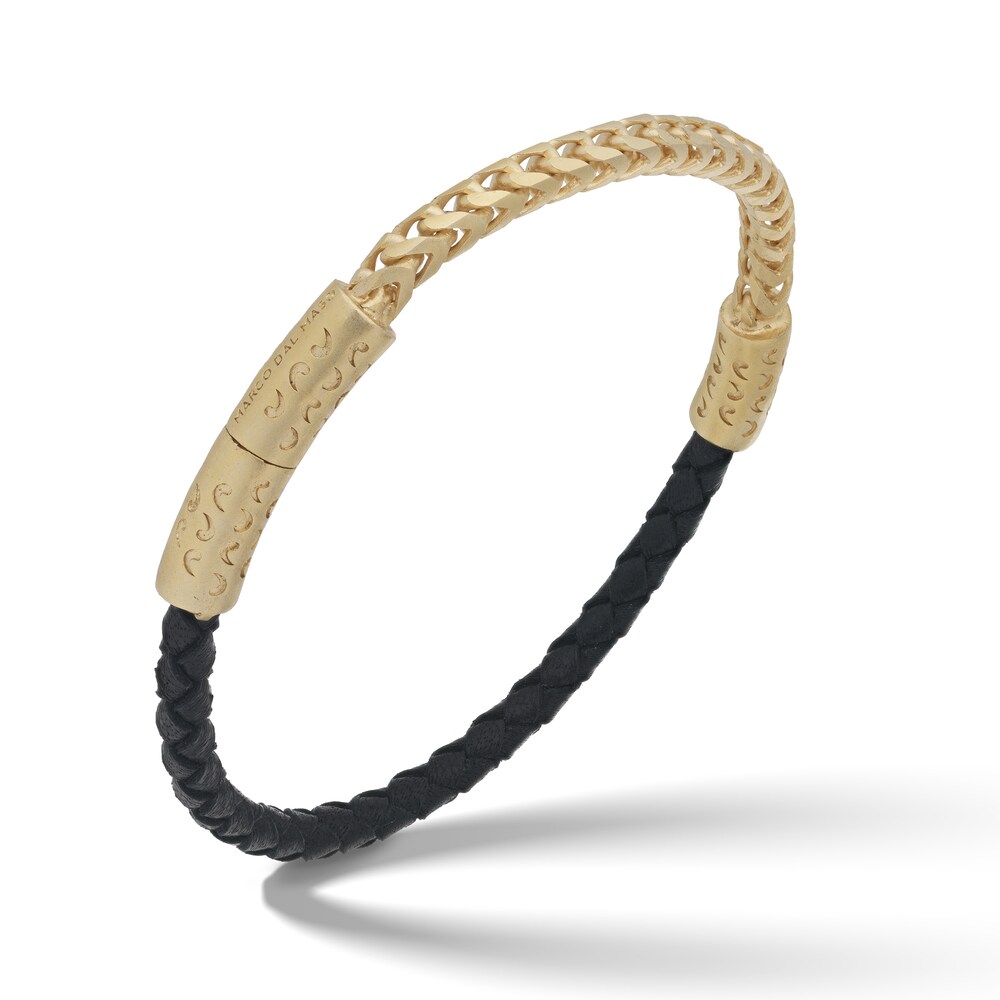 Marco Dal Maso Men's Black Leather Bracelet Sterling Silver/18K Yellow Gold-Plated 8" avPIFGy7