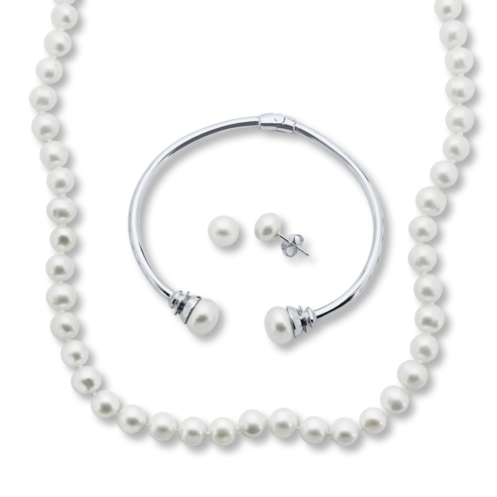 Cultured Pearl Necklace Boxed Set Sterling Silver awzq1nYB